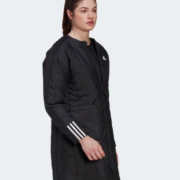 NWT ADIDAS ITAVIC WOMEN'S 3-STRIPES SEASONAL COAT BLACK WITH WHITE SMALL - Picture 5 of 10